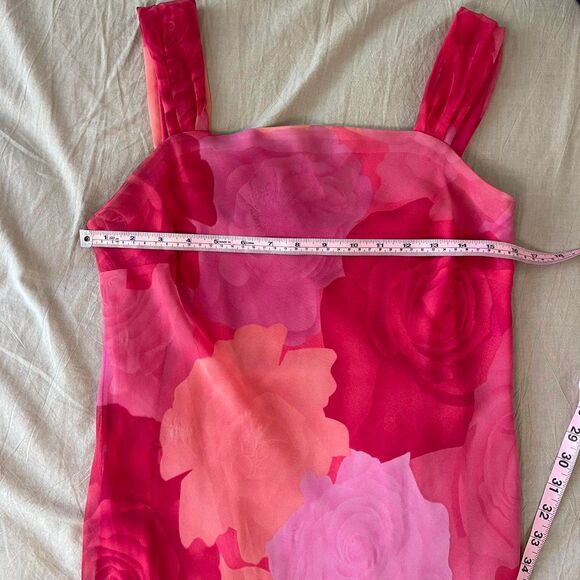Vintage Pink floral chiffon mini dress with straps Petite Medium - Picture 5 of 7